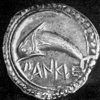 Монета из Занкля с изображением дельфина, около 500 г. до н. э. (Британский музей).