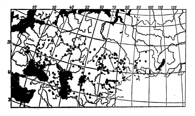 Карта распространения тарантула в СССР (по П. И. Мариковскому)